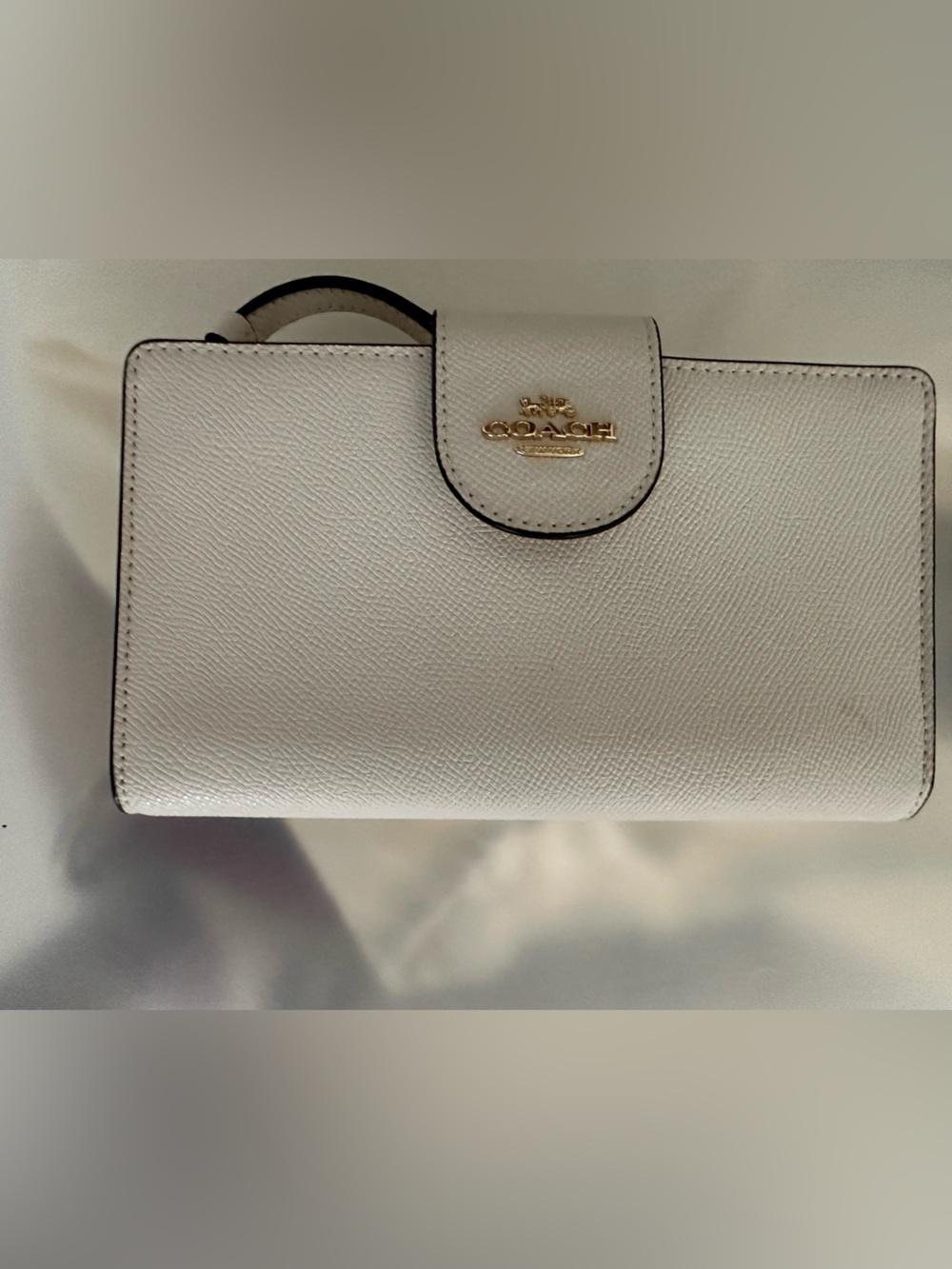 Coach Cream Leather Wristlet Wallet with Gold Logo